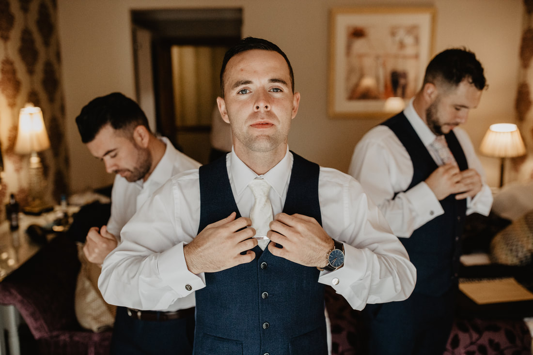 Groom and groomsmen, at Clanard Court Hotel, Athy, Co. Kildare by wedding photographer Mario Vaitkus