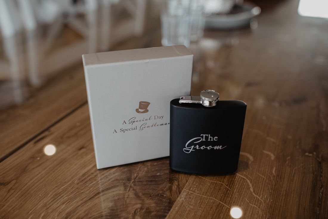 ''The Groom'' alcohol flask. Present for groom. Photographer Mario