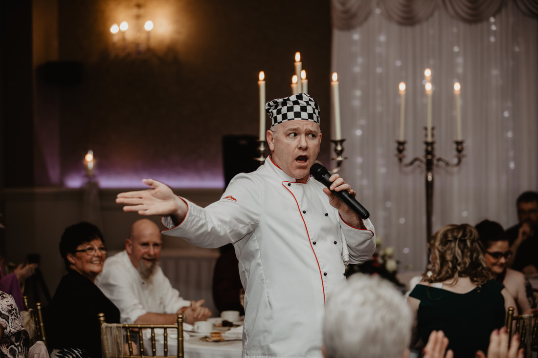 The singing chef at a wedding in Killarney Oaks Hotel, Co. Kerry. Photographer Mario Vaitkus