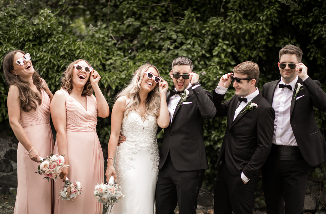 funny bridal party photo with sunglasses